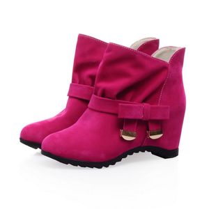 Hot Sale-New Sweet Little Bow tie Shoes Skidproof Rubber Sole Hidden Wedges Spring Autumn Boots Fashion Women Ankle Boots