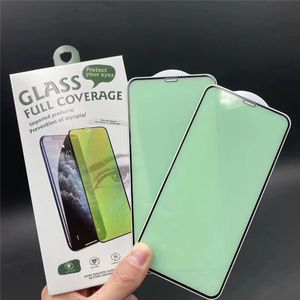 Ögonskydd Grönt ljus härdat glas för iPhone 15 14 13 12 Pro XS Max XR Full Cover Cell Phone Screen Protector Glass med detaljhandelslådan