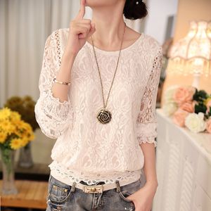 2017 New Summer Ladies White Blusas Women's Long Sleeve Chiffon Lace Crochet Tops Blouses Women Clothing Feminine Blouse 51C