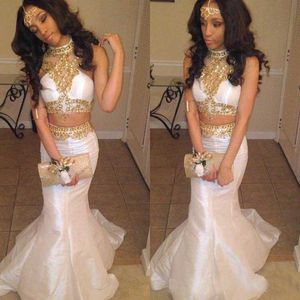 Sexy Black Girl Two Piece Prom Dress Mermaid White with Beaded Formal Evening Dresses Long Party Tuxedos