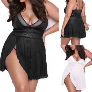 Plus Size Women Women Sexy Lingerie Lace Dress Roupa Babydoll Sleepwear + G-String #R45