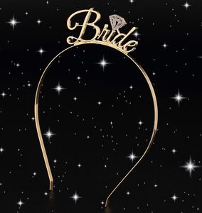 Metal Alloy Letter Bride Headband Tiara Hair Hoop Sparkling Elegant Crown Headband Hen Wedding Party Bridal Hairband rose gold silvery gifts