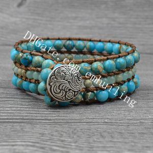 10st Kvinnor Boho Handgjord Natursten 4mm 6mm Imperial Jasper Gemstone Beaded 3 Row Wide Wrap Wrist Statement Bracelet Smycken Collection