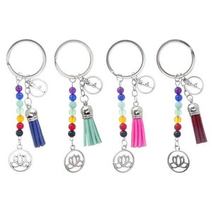 Moda Chaveiro bonito Pray cura de cristal de pedra Chakra chave do carro cadeia de borla chaveiro Bag Pingente Mulheres Jóias Acessórios presente