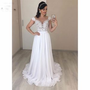 Illusion Sheer Lace Evening Dresses Long Cap Sleeve Prom Gown V-Neck Vestidos De Fiesta Chiffon Kvinnor Aftonklänning