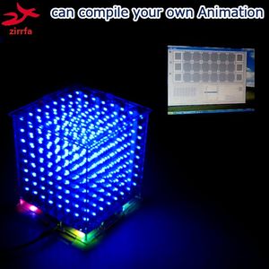 Em estoque! Presente S mini luz cubeeds e com controle remoto 8 8x8x8 LED Espectro de Música, diy kit eletrônico freeshipping