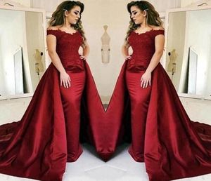 Ciemnoczerwona syrena wieczorna suknie z długim pociągiem koronkowym podłogą Długość podłogi Zuży