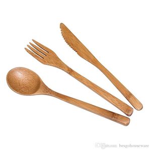 3 Pcs/Set Reusable Bamboo Flatware Portable Cutlery Set Knives Fork Spoon Travel Camp Dinnerware Set Cooking Kitchen Tools BH2308 CY