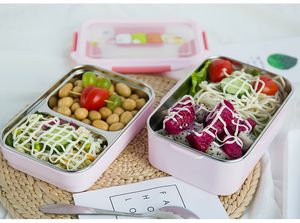 Rostfritt stålisolerad lunchlåda 1200 ml 2 lager med fack Cartoon School Bento Box för studentbarn Picknickmatbehållare
