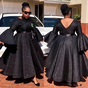 ブラックフルレースウエディングドレス南アフリカのトランペット長袖イブニングガウン2K19プラスサイズの床の長さの正式パーティードレス安い