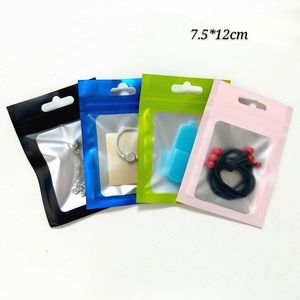 7.5 * 12cm 100 pcs Vários sacos de embalagem Etiquetas Zip Lock Plástico Mylar Bags Matte Verniz Pacote Colorido Bolsas Com Janela Clear