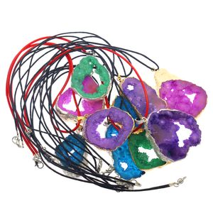 Fashion Creative Gemstone Crystal Cave Jewelry Multicolor Natural Agate Crystal Cave Pendant Agate Slices Pendant