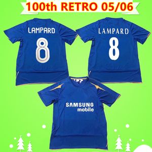 Chelsea Retro 2005 2006 camisas de futebol Lampard Drogba camisas de futebol clássico vintage 05/06 100th Anniversary Edition buff terry Zola home blue