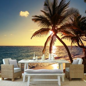 Muro Paisagem costume Mural 3D Photo Wallpaper Sunset Beach Coconut Palm Mar Pintura Restaurant Cafe Home Decor Recados Papers