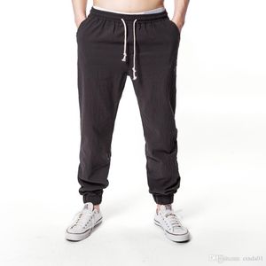 Mens British Cotton And Linen Pants The Drawstring Tightens Waist Pure Color Loose Style Casual Sweatpants