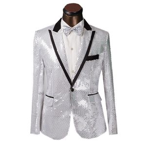 Shiny Sequin Groom Tuxedos Peak Lapel One Button Men Wedding Dress Men Business Prom Darty Sing Host Performan clothes 36