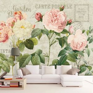 Europan Art 3D Rose Blumen-Tapete Art und Weise handgemaltes Aquarell Pflanze Blume Fresko Wohnzimmer Schlafzimmer Tapeten 3 D