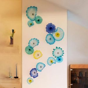 Lampade veneziane a fiori di Murano Decorazione con paralume blu 100% vetro soffiato a mano Piatti da parete Arte con bordo smerlato