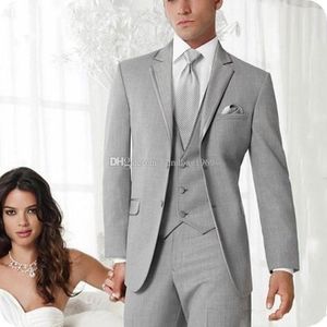 Novo Design Dois botões Light Gray Noivo Smoking Notch lapela Groomsmen Mens ternos de casamento / Prom / Jantar Blazer (jaqueta + calça + Vest + Tie) K210