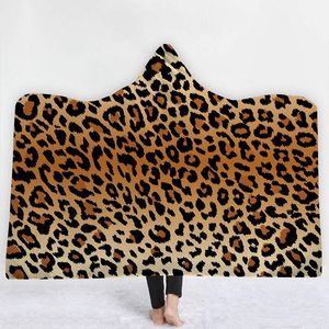 Cobertor com capuz de grão leopardo cobertores Zebra impresso com capuz casacos cobertor bebê envoltório quente toalha de viagem ao ar livre capa para adulto DBC VT0593