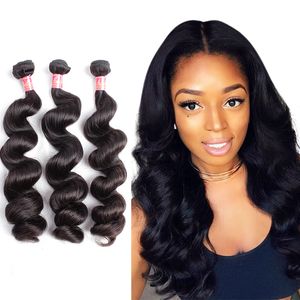 Bella Hair® Brasilianska buntar Obehandlat Virgin Human Hair Weave Loose Wave Weft Natural Black 3pcs Julienchina