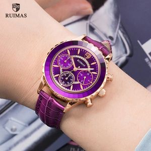 2020 RUIMAS Colored Watches Women Luxury Purple Leather Quartz Watch Ladies Fashion Chronograph Wristwatch Relogio Feminino 592