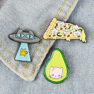 Kawaii Cat Esmalte Pins Cat Pizza UFO Avocado badge broche Bag Clothes Lapel pin Cartoon Animal Jewelry Gift for Cats fans Kids