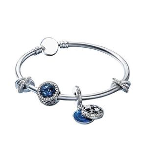 925 Sterling Silver Starry Fairy Pulseira Azul Ocean Bracelet com caixa para PAND Encantos Pulseira Mulheres Casamento Jóias Braceletes W223