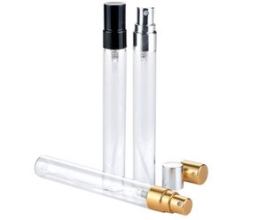 Schönheit Duft 5ML 10ML Transparente Glas Spray Flasche Leere Klare Nachfüllbare Parfüm Zerstäuber Gold Silber Kappe Probe Glas fläschchen b706