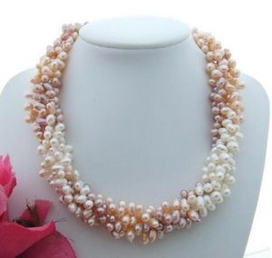 美しい5strands 5-7mm多色米淡水養殖真珠のネックレス51cmファッションジュエリー