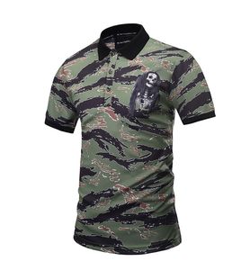 Abbigliamento moda-uomo camuffamento teschio stampato camicie manica corta top colletto alla coreana camicia maschile M-3XL Freeshipping