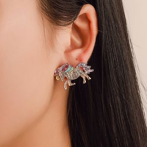 S994 Fashion smycken färgglada Rhinstone enhörning örhängen enhörning av örhängen