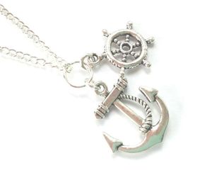 Nautical Anchor Necklace Antique Silver Charms Pendant Statement Naval Ship Wheel Helm Designer Necklace for Women Jewelry Friendship Gift