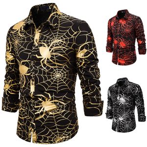 Mens Shirts Autumn Spring Men's Nightclub Dance Spider Gilding Pattern Mens Lapel Neck British Long Sleeve Dress Shirt