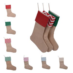 12 * 18 cal Nowy Wysokiej Jakości Płótno Christmas Stocking Torby Prezentowe Boże Narodzenie Duży Rozmiar Prosty Burlap Dekoracyjne Skarpety W Naturalnym Burlap Krem Kremowy Kroplowany, Bawełna