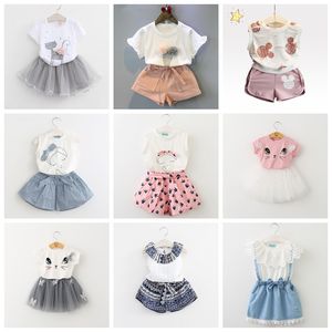 2-7 years kids baby girls T-shirt tops+shorts pants clothes outfits 2pcs/set girl's outfits children suit kids summer boutique clothes