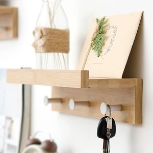 Creative Wall Hanging Solid Wood Hook Rack Nordic Partition Shelf Wall Shelves Coat Hooks DIY Living Room Home Decor Key Hook T200225g