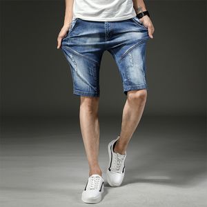 Sommer neue Vintage zerrissene blaue Männer Jeans kurze Streetwear Hip Hop lässige Löcher gerade Denim-Shorts schlanke Stretch-Nähte Shorts