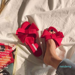 2021-butterfly-knot slippers woman fashion design mules shoes summer riband bow knot slides flip flops