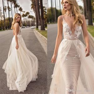 Muse by Berta 2020 Abiti da sposa a sirena robes de mari￩e Abiti da sposa economici Scollo a V Backless Plus Size Beach Country Abito da sposa