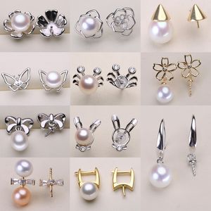18 Styles New Pearl Earrings Settings S925 Sterling Silver Stud Earrings Settings DIY Pearl Earring for Women Fashion Jewelry Wedding Gift