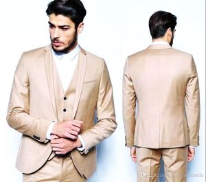 Fashion Gold Wedding Suits Custom Made Handsome Slim Fit Men Suits Groom Tuxedos Formal Party Suits ( Jacket+Pants+Vest)