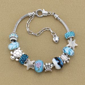 Fios Blue Magic Beads 925 Pulseira de Prata Tartaruga de Starfish Ouro como DIY Jóias Presente