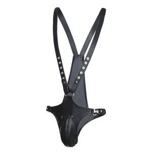 Calcinha Chastity Sexy Bodysuit Couro Lingerie Masculina Patente Arnês Corpo Sexo Masculino Roupa Interior Erótica BDSM Traje de Fetiche