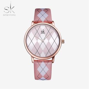 cwp 2021 Shengke Women Watch Plaid Leather Girl Wristwatch Lady Brand Wristwatches Clock Montres Femme Reloj Mujer
