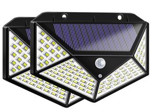100 LED 4면 태양 광 발전 조명 3 모드 270도 각도 모션 센서 벽 램프 실외 방수 마당 정원 램프