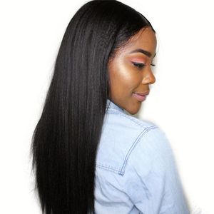 Mongolian Virgin Human Hair Lace Front Wigs 130% Density Natural Color Light Yaki Straight Lace Wig Swiss Lace Cap