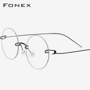 Rimless Titanium Alloy Round Eyeglasses Frame for Men and Women, Prescription Screwless Myopia Optical Glasses, Korean Style, 98620