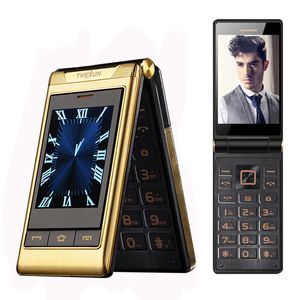 Original Tkexun Luxury Business Flip Cell Phones Gsm Big Push-Button Touch Screen Old Man Mobiltelefon Dual SIM-kort Bluetooth FM Radio Unlocked Cellphone Free Case