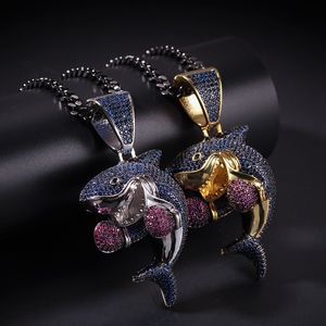 Мода - бокс акула кулон ожерелье мода мужское хип-хоп ожерелье ювелирные изделия золотые серебряные кубинские цепные ожерелья